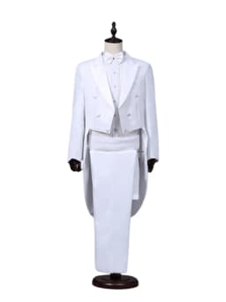 Tailcoat Suits Men Vest Jacket White Tail Coat Chorus Tuxedo Floral Stage Costume Singer Performer Magician Host Outfits