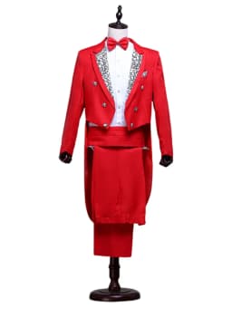 Tailcoat Suits Men Vest Jacket White Tail Coat Chorus Tuxedo Floral Stage Costume Singer Performer Magician Host Outfits