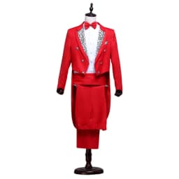 Tailcoat Suits Men Vest Jacket White Tail Coat Chorus Tuxedo Floral Stage Costume Singer Performer Magician Host Outfits