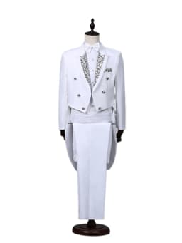 Tailcoat Suits Men Vest Jacket White Tail Coat Chorus Tuxedo Floral Stage Costume Singer Performer Magician Host Outfits
