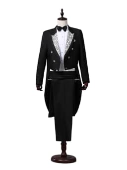 Tailcoat Suits Men Vest Jacket White Tail Coat Chorus Tuxedo Floral Stage Costume Singer Performer Magician Host Outfits
