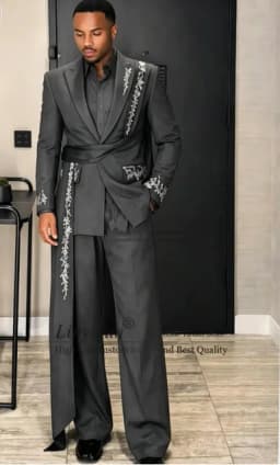 Glitter Crystals Beaded Men Suits 2 Pieces Sets Wedding Groom Male Blazer Customized Party Tuxedos Fashion Belt Man Ropa Hombre