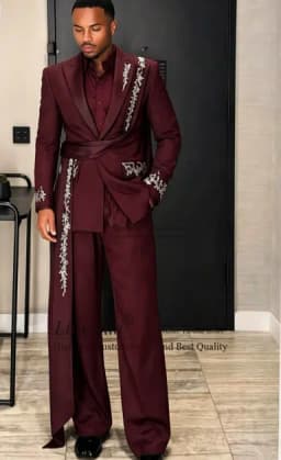 Glitter Crystals Beaded Men Suits 2 Pieces Sets Wedding Groom Male Blazer Customized Party Tuxedos Fashion Belt Man Ropa Hombre