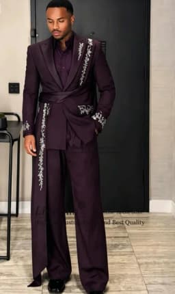 Glitter Crystals Beaded Men Suits 2 Pieces Sets Wedding Groom Male Blazer Customized Party Tuxedos Fashion Belt Man Ropa Hombre