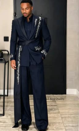 Glitter Crystals Beaded Men Suits 2 Pieces Sets Wedding Groom Male Blazer Customized Party Tuxedos Fashion Belt Man Ropa Hombre