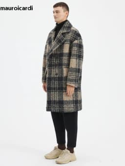 Mauroicardi Autumn Winter Long Loose Stylish Thick Warm Colorful Plaid Wool & Blends Coat Men Double Breasted Runway Fashion