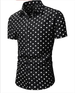 Men's shirt summer beach shirt black and white short sleeve polka dot lapel vacation clothing fashionable casual comfortable 5XL