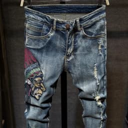 Autumn Winter New Fashion Embroidered Indian Jeans Sets Men's Stretch Jeans + Slim Casual Denim Jacket Vintage Two Pieces Sets