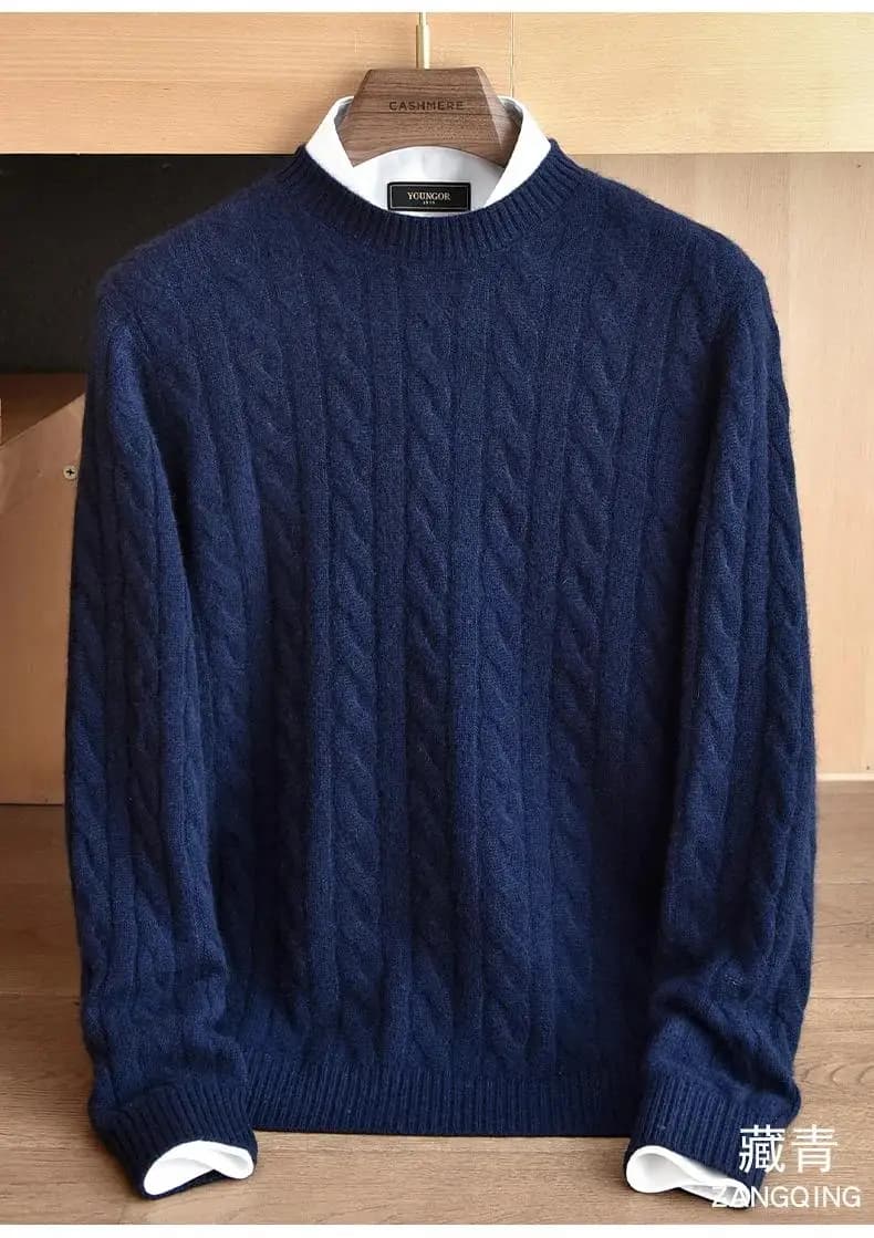 Men's 100% Pure Cashmere Round Neck Sweater High-End Brand Fashion Autumn Winter Warm Comfortable Knitwear for Casual Wear
