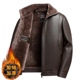 Add Fleece and Thickening Winter Dad Leather Jacket for Middle-aged Grandpa Fur Collar Middle-aged Men's Coat for Warmth