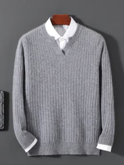 Men Leisure 100% Merino Wool Sweater Seagull Collar Vertical Stripe Pullover Autumn Winter Cashmere Knitwear Casual Soft Top