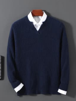 Men Leisure 100% Merino Wool Sweater Seagull Collar Vertical Stripe Pullover Autumn Winter Cashmere Knitwear Casual Soft Top