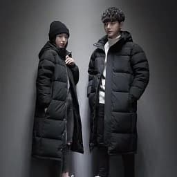 FGKKS 2025 Couple Winter Down Jacket Fashion Classic Slim Korean Style White Duck Down Men's Long Coat Women Hooded Outwear