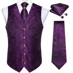 Luxury Royal Blue Paisley Suit Vest Tie Set with Dragon Metal Ring Handkerchief Cufflinks Wedding Prom Tuxedo Waistcoat