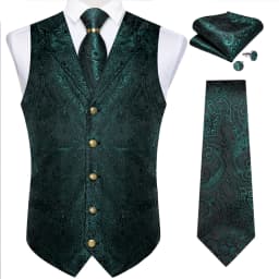 Luxury Royal Blue Paisley Suit Vest Tie Set with Dragon Metal Ring Handkerchief Cufflinks Wedding Prom Tuxedo Waistcoat