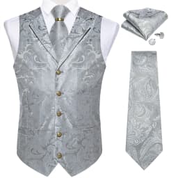 Luxury Royal Blue Paisley Suit Vest Tie Set with Dragon Metal Ring Handkerchief Cufflinks Wedding Prom Tuxedo Waistcoat