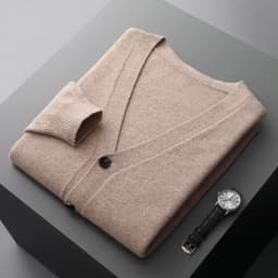 Men's Cardigan Spring Autumn Basic Style 100% Pure Merino Wool Knitted Sweater Large Loose V-neck Jacket Solid Color Casual Top