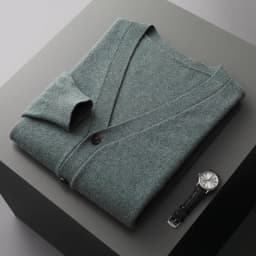 Men's Cardigan Spring Autumn Basic Style 100% Pure Merino Wool Knitted Sweater Large Loose V-neck Jacket Solid Color Casual Top