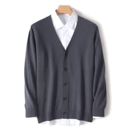 Men's Cardigan Spring Autumn Basic Style 100% Pure Merino Wool Knitted Sweater Large Loose V-neck Jacket Solid Color Casual Top
