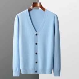 Men's Cardigan Spring Autumn Basic Style 100% Pure Merino Wool Knitted Sweater Large Loose V-neck Jacket Solid Color Casual Top