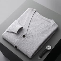Men's Cardigan Spring Autumn Basic Style 100% Pure Merino Wool Knitted Sweater Large Loose V-neck Jacket Solid Color Casual Top