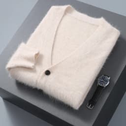 2025 Autumn Winter New Cardigan Men's V-Neck Top 100% Mink Cashmere Knitted Sweater Casual Loose Large Long Sleeved Shirt Jacket