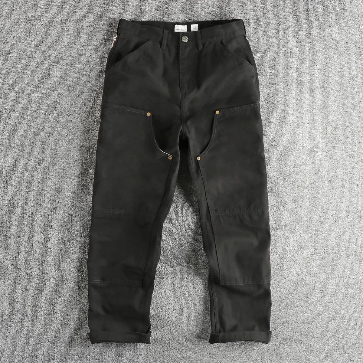 320Gsm Heavyweight Pearl Woven Canvas Men's Casual Pants American Vintage Retro Trend 100% Cotton Splicing Design Workwear Pants