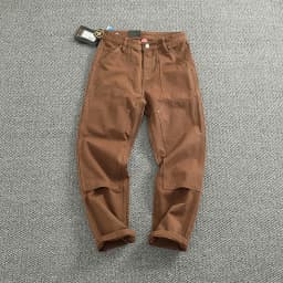 Heavy cotton high-end vintage overalls men's bead canvas grain patch fabric splicing logging motorcycle casual pants trend