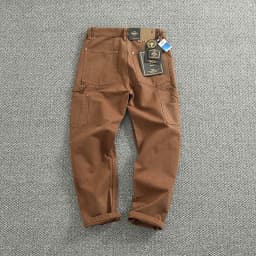 Heavy cotton high-end vintage overalls men's bead canvas grain patch fabric splicing logging motorcycle casual pants trend