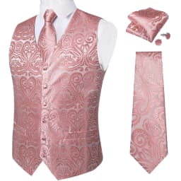 Luxury Brown Paisley Suit Vest Set for Men Neck Tie Pocket Square Cufflinks Wedding Party Tuxedo Male Blazer Waistcoat