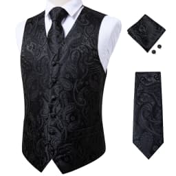 Luxury Brown Paisley Suit Vest Set for Men Neck Tie Pocket Square Cufflinks Wedding Party Tuxedo Male Blazer Waistcoat