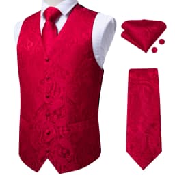 Luxury Brown Paisley Suit Vest Set for Men Neck Tie Pocket Square Cufflinks Wedding Party Tuxedo Male Blazer Waistcoat