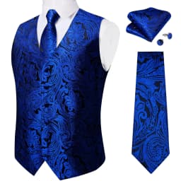 Luxury Brown Paisley Suit Vest Set for Men Neck Tie Pocket Square Cufflinks Wedding Party Tuxedo Male Blazer Waistcoat
