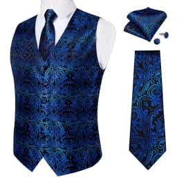 Luxury Brown Paisley Suit Vest Set for Men Neck Tie Pocket Square Cufflinks Wedding Party Tuxedo Male Blazer Waistcoat