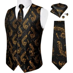 Luxury Brown Paisley Suit Vest Set for Men Neck Tie Pocket Square Cufflinks Wedding Party Tuxedo Male Blazer Waistcoat