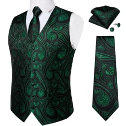 Luxury Brown Paisley Suit Vest Set for Men Neck Tie Pocket Square Cufflinks Wedding Party Tuxedo Male Blazer Waistcoat