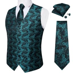 Luxury Brown Paisley Suit Vest Set for Men Neck Tie Pocket Square Cufflinks Wedding Party Tuxedo Male Blazer Waistcoat