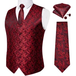 Luxury Brown Paisley Suit Vest Set for Men Neck Tie Pocket Square Cufflinks Wedding Party Tuxedo Male Blazer Waistcoat