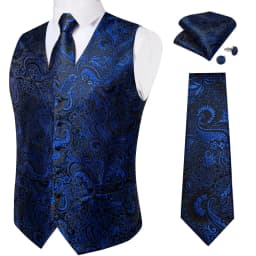 Luxury Brown Paisley Suit Vest Set for Men Neck Tie Pocket Square Cufflinks Wedding Party Tuxedo Male Blazer Waistcoat