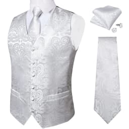 Luxury Brown Paisley Suit Vest Set for Men Neck Tie Pocket Square Cufflinks Wedding Party Tuxedo Male Blazer Waistcoat