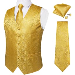Luxury Brown Paisley Suit Vest Set for Men Neck Tie Pocket Square Cufflinks Wedding Party Tuxedo Male Blazer Waistcoat