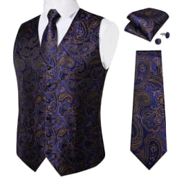 Luxury Brown Paisley Suit Vest Set for Men Neck Tie Pocket Square Cufflinks Wedding Party Tuxedo Male Blazer Waistcoat