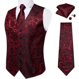 Luxury Brown Paisley Suit Vest Set for Men Neck Tie Pocket Square Cufflinks Wedding Party Tuxedo Male Blazer Waistcoat