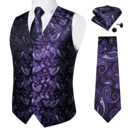 Luxury Brown Paisley Suit Vest Set for Men Neck Tie Pocket Square Cufflinks Wedding Party Tuxedo Male Blazer Waistcoat