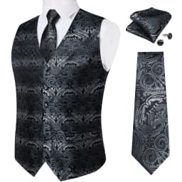 Luxury Brown Paisley Suit Vest Set for Men Neck Tie Pocket Square Cufflinks Wedding Party Tuxedo Male Blazer Waistcoat