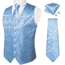 Luxury Brown Paisley Suit Vest Set for Men Neck Tie Pocket Square Cufflinks Wedding Party Tuxedo Male Blazer Waistcoat