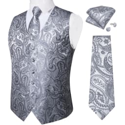 Luxury Brown Paisley Suit Vest Set for Men Neck Tie Pocket Square Cufflinks Wedding Party Tuxedo Male Blazer Waistcoat