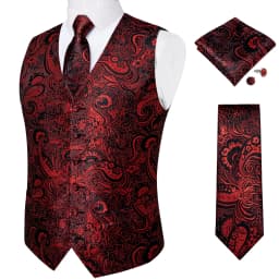 Luxury Brown Paisley Suit Vest Set for Men Neck Tie Pocket Square Cufflinks Wedding Party Tuxedo Male Blazer Waistcoat