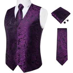Luxury Brown Paisley Suit Vest Set for Men Neck Tie Pocket Square Cufflinks Wedding Party Tuxedo Male Blazer Waistcoat