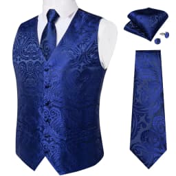 Luxury Brown Paisley Suit Vest Set for Men Neck Tie Pocket Square Cufflinks Wedding Party Tuxedo Male Blazer Waistcoat